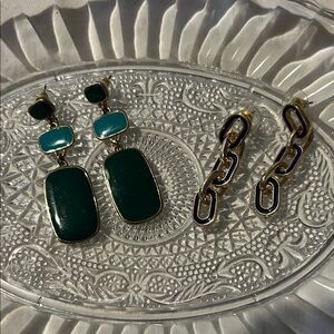 Enamel Drop Earring Bundle- Gold, Blue & Green